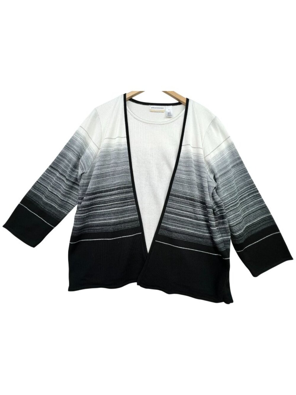 Alfred Dunner Women's 2-In-1 Metallic Cardigan Sweater Top 2X Black White Stripe